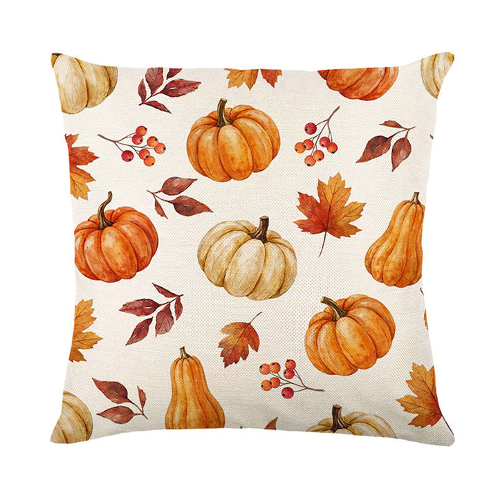 Decorative Harvest-Themed Throw Pillow Covers with Linen Texture
