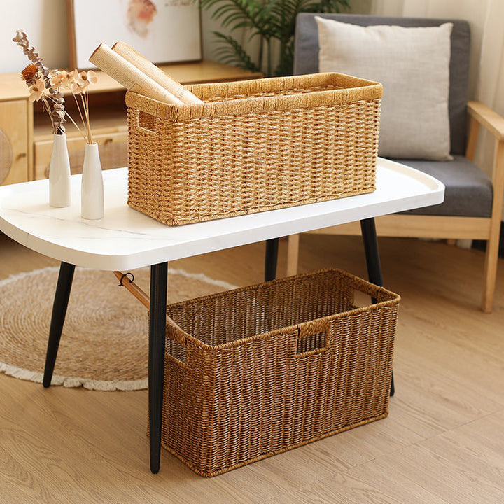 Handwoven Rectangular Storage Bin with Cutout Handles Stornfield
