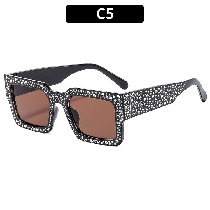 Rhinestone-Embellished Shield Sunglasses