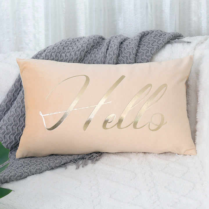 Rectangular Embroidered Slogan Throw Pillow Cover with Metallic Script Accent