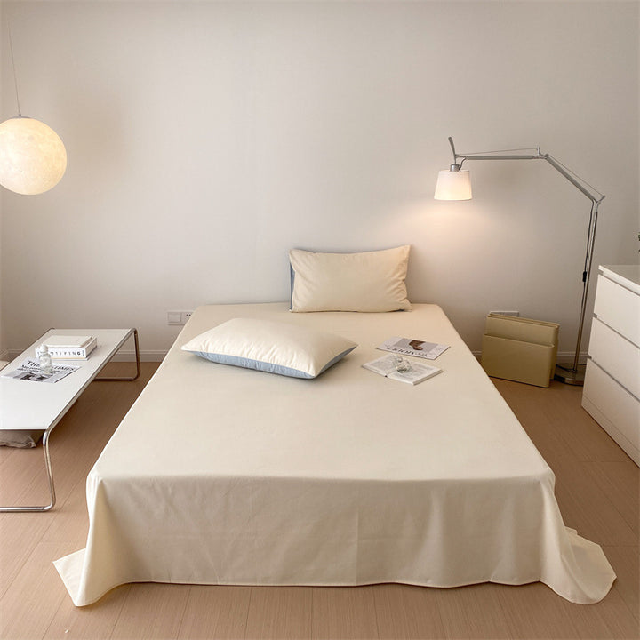 Smooth cotton percale bed sheet set with extra overhang and reversible pillowcases