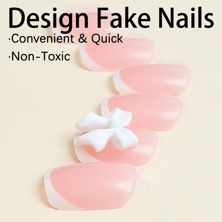 Nail set with elegant French tips and romantic floral decorations Stornfield