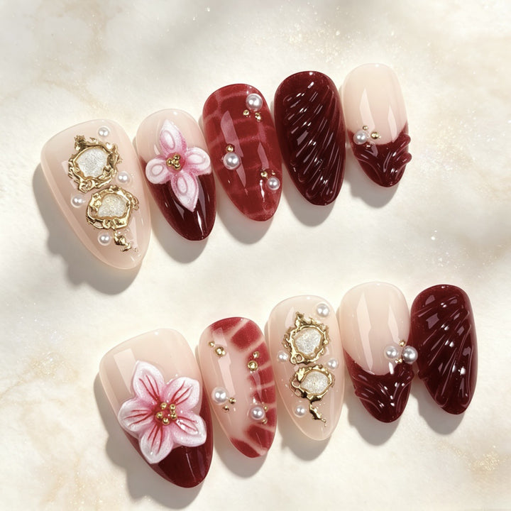 Floral-Embossed Press-On Nail Set