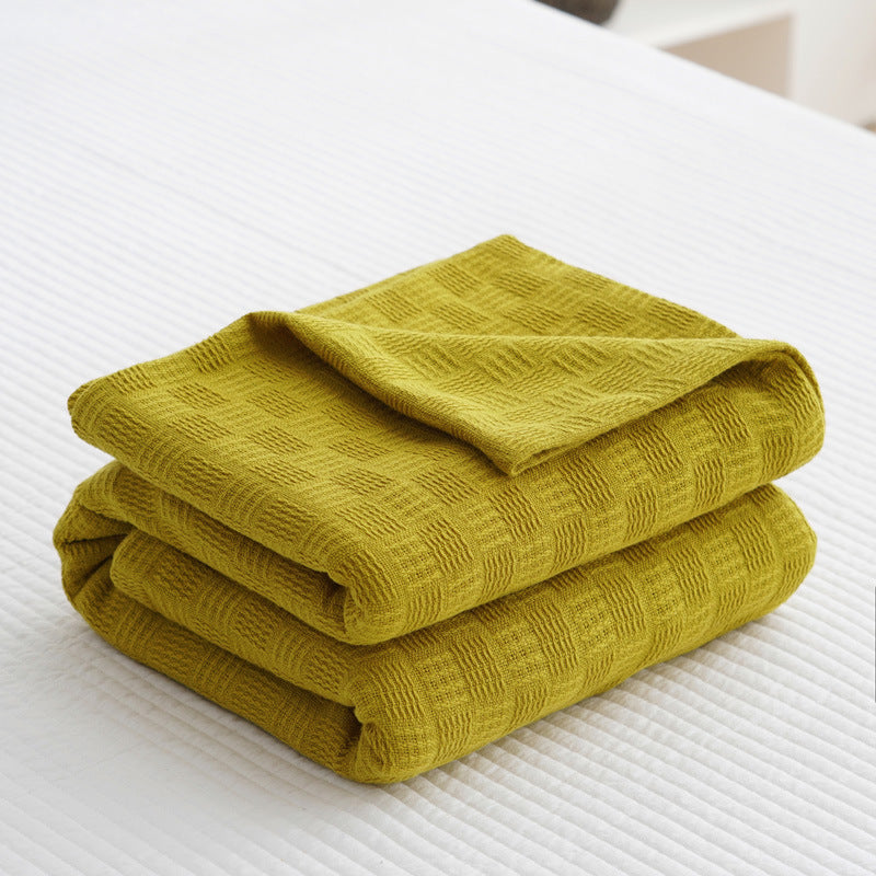 Textured Waffle Knit Cotton Throw Blanket