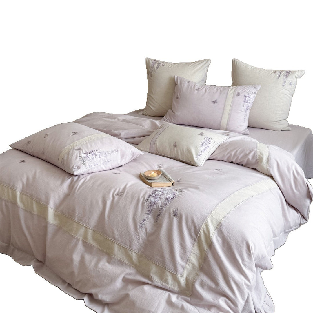 Linen-Blend Embroidered Wisteria Duvet Cover and Sham Set