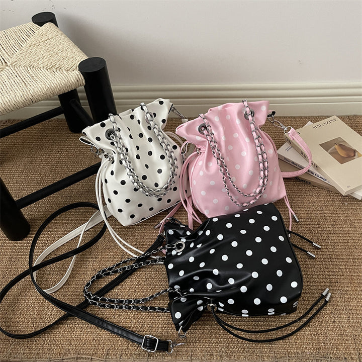 Polka Dot Drawstring Bucket Bag