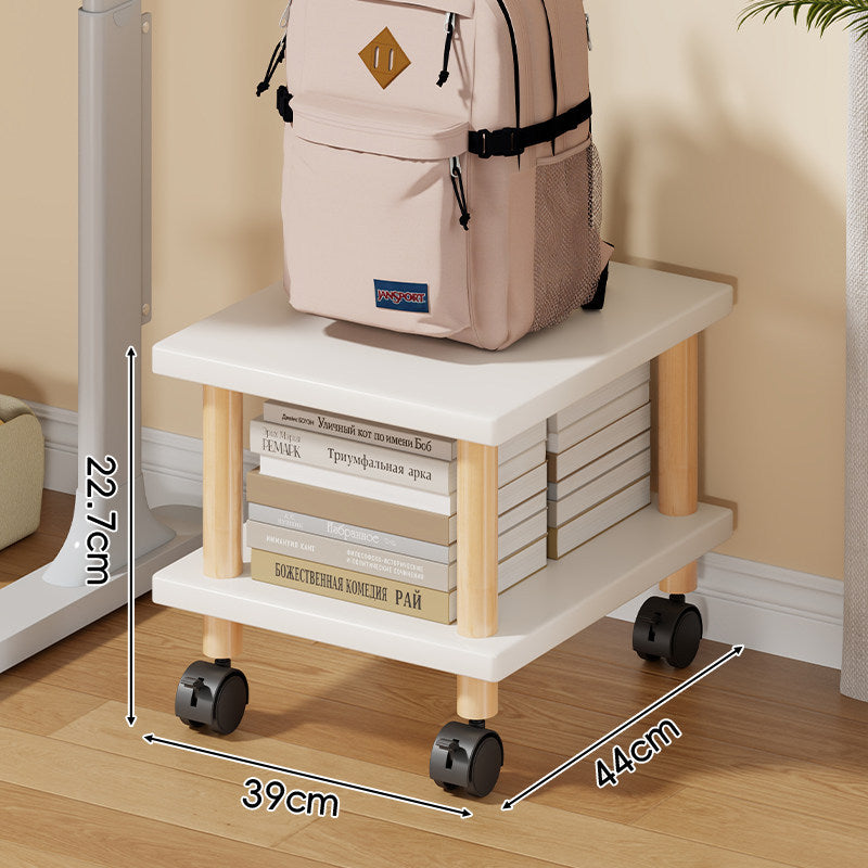 Compact Mobile Two-Tier Storage Cart with Wooden Legs and Locking Casters
