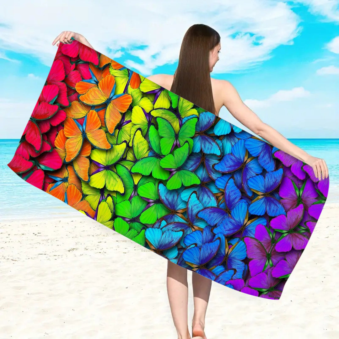 large beach towel with colorful butterfly design Stornfield