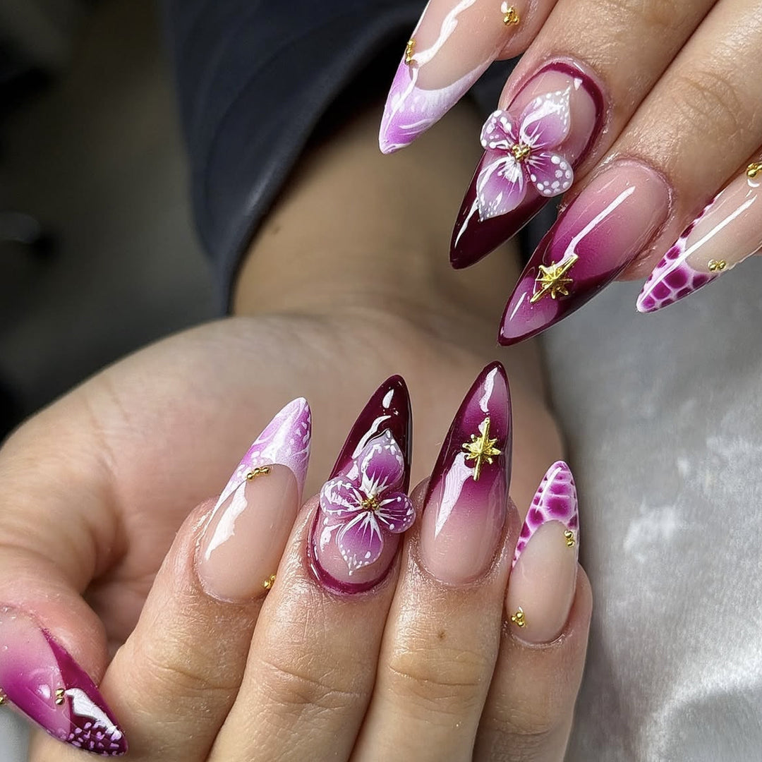Floral-Accent Stiletto Nail Art Extensions Stornfield