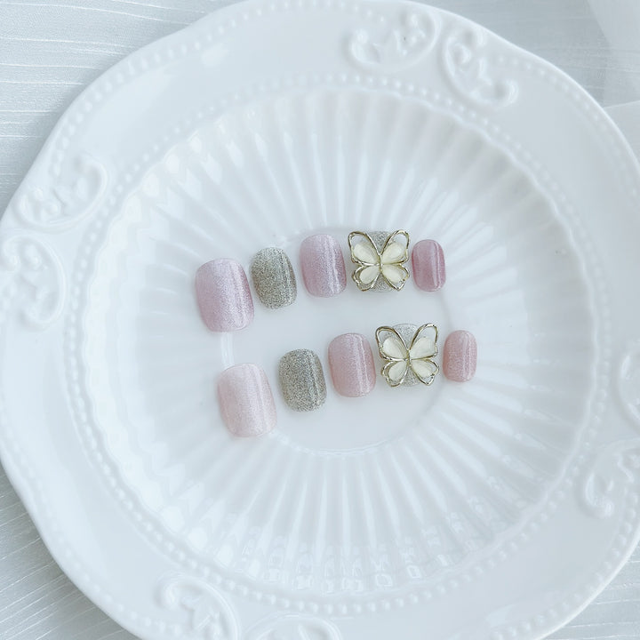 Decorative Press-On Nail Art Set with Butterfly Accent