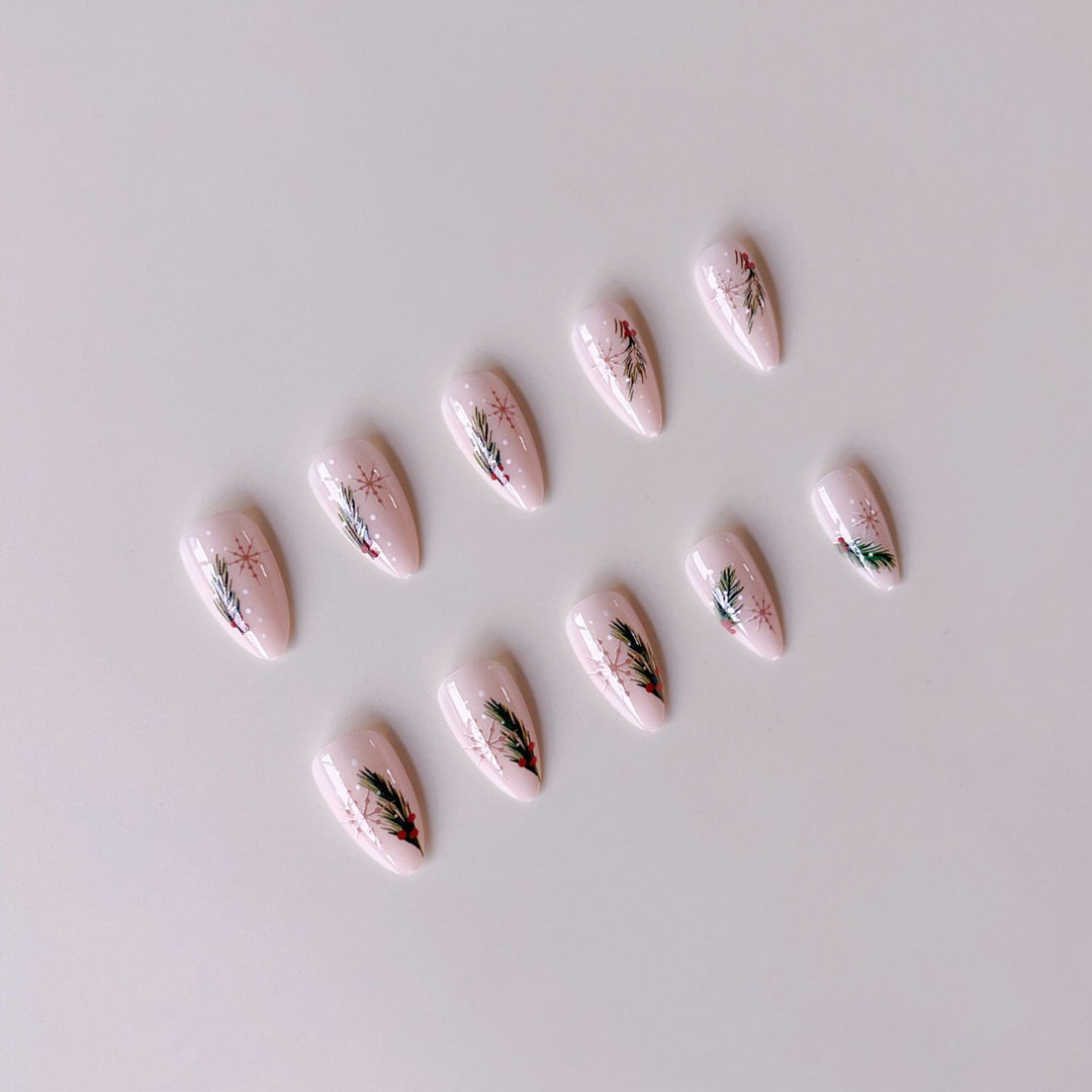 Artificial nail set with winter fir tree application Stornfield
