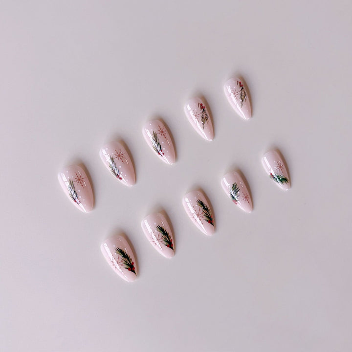 Artificial nail set with winter fir tree application Stornfield