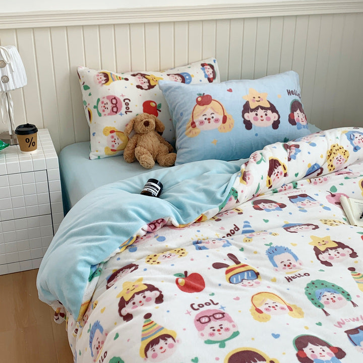 Plush Cartoon-Print Reversible Fleece Comforter with Oversized Loft