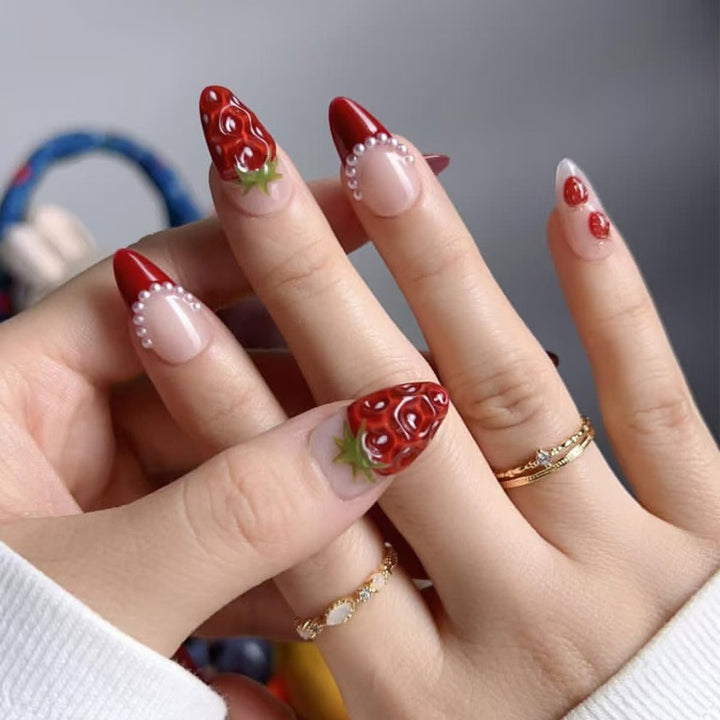 Artistic Nail Tips with Strawberry Design Stornfield