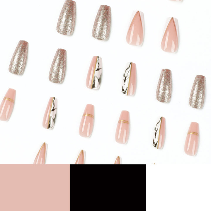 Exquisite artificial nails with elegant glitter and marble pattern Stornfield