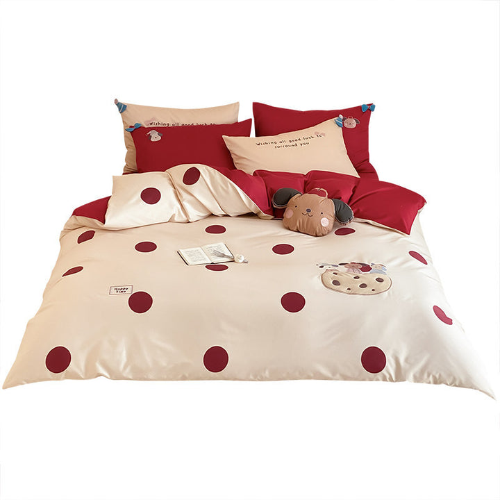 Striped Cotton Duvet Cover Set with Appliqué Pony and Pom-Pom Pillow Shams