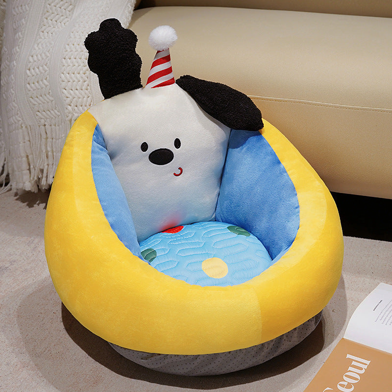 Soft Plush Pet Bed with Raised Edge and Cute Biscuit Design