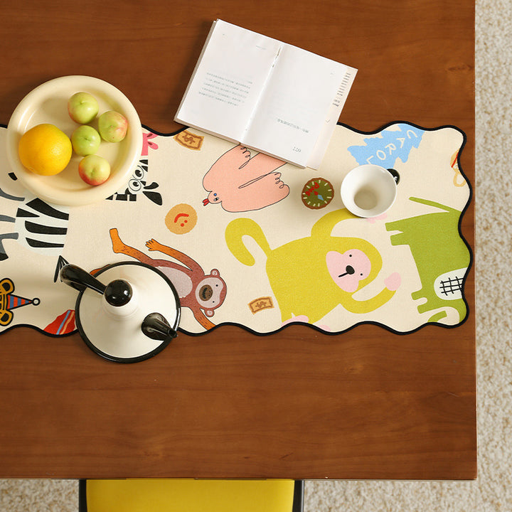 Light silk scarf with wave-shaped hem and playful animal illustrations Stornfield