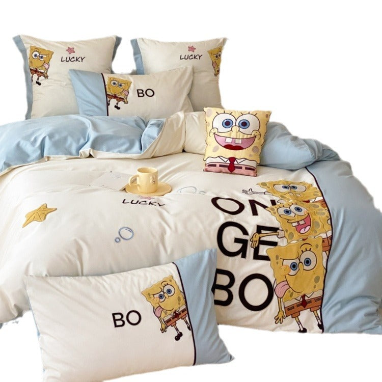 SpongeBob SquarePants-Inspired Cotton Sateen Cartoon Duvet Cover Set with Decorative Shams