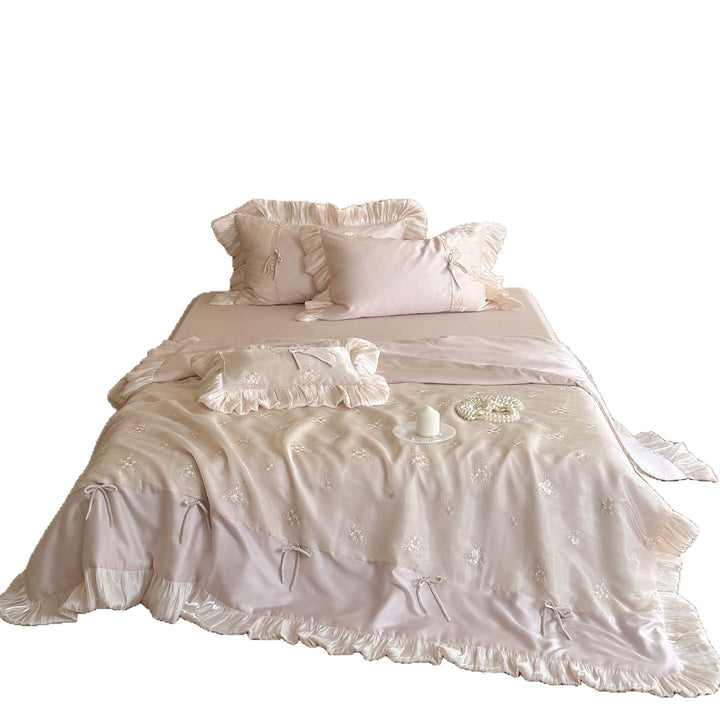 Luxury Ruffled Embroidered Satin Bedding Set