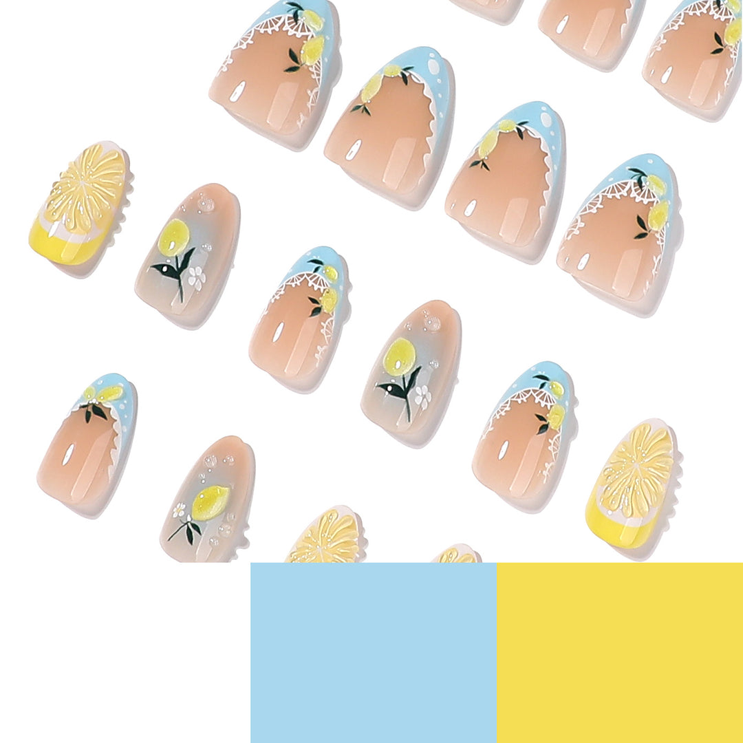 Artificial nail art with lemon and flower motifs Stornfield