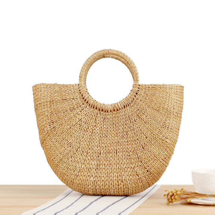 Braided bast shoulder bag with round wooden handles Stornfield