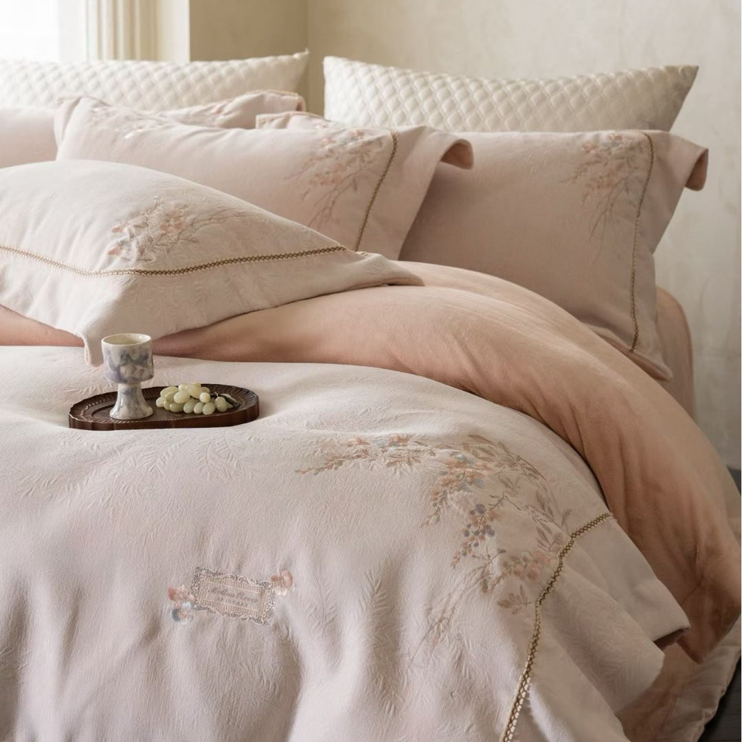 Embroidered Botanical Jacquard Duvet Cover Set