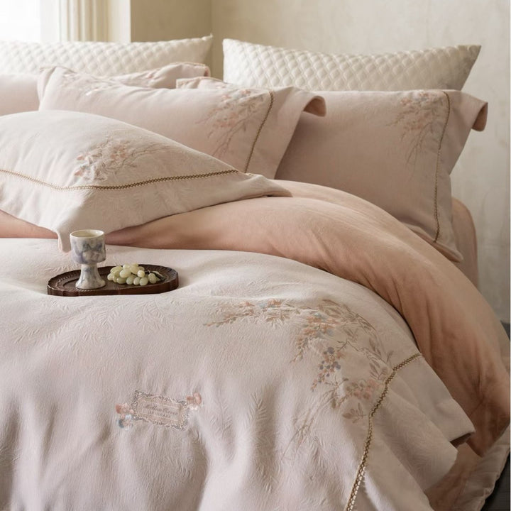 Embroidered Botanical Jacquard Duvet Cover Set