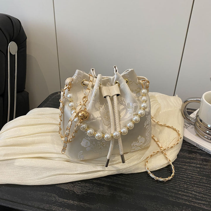 Elegant Floral Print Drawstring Bucket Bag Stornfield