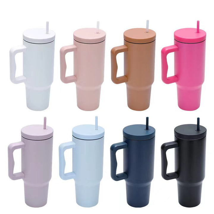 Women thermos cup with ergonomic handle and integrated straw Stornfield