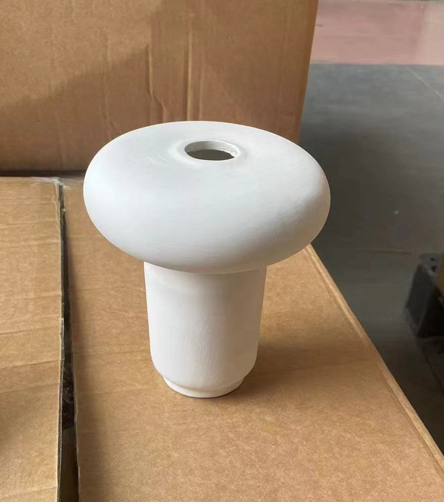 Matte Mushroom-Shaped Ceramic Bud Vase with Wide Donut Rim and Narrow Pedestal Foot