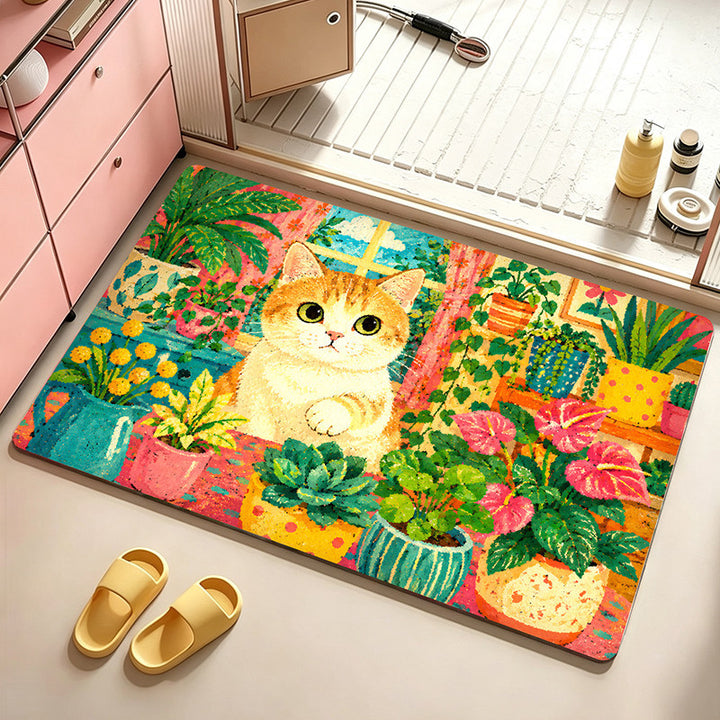 Artistic Cat-Themed Bath Mat