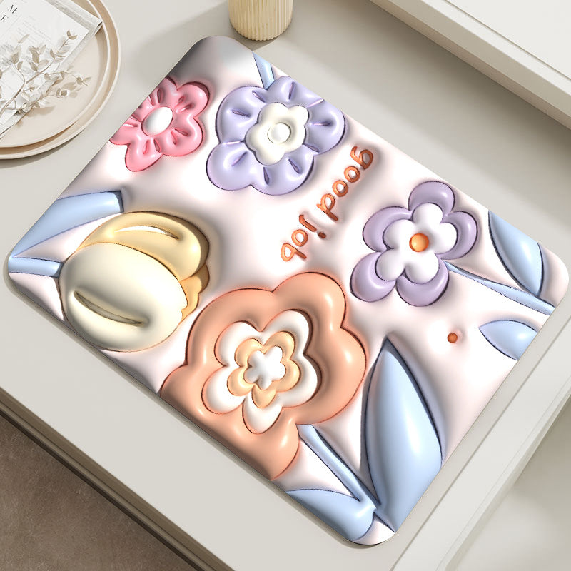 Decorative Soft Floral Patterned Kitchen Mat