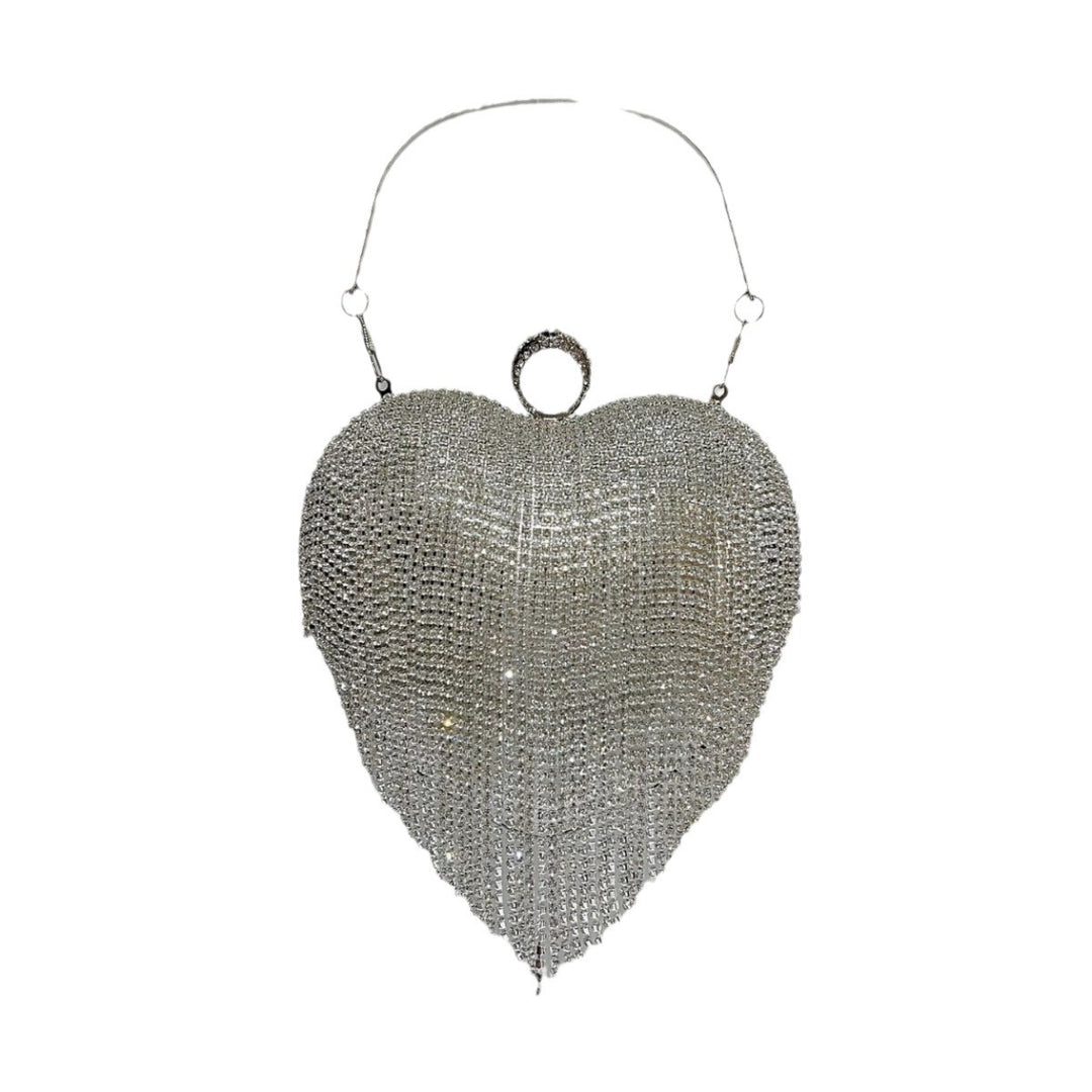 Heart-Shaped Rhinestone Evening Handbag