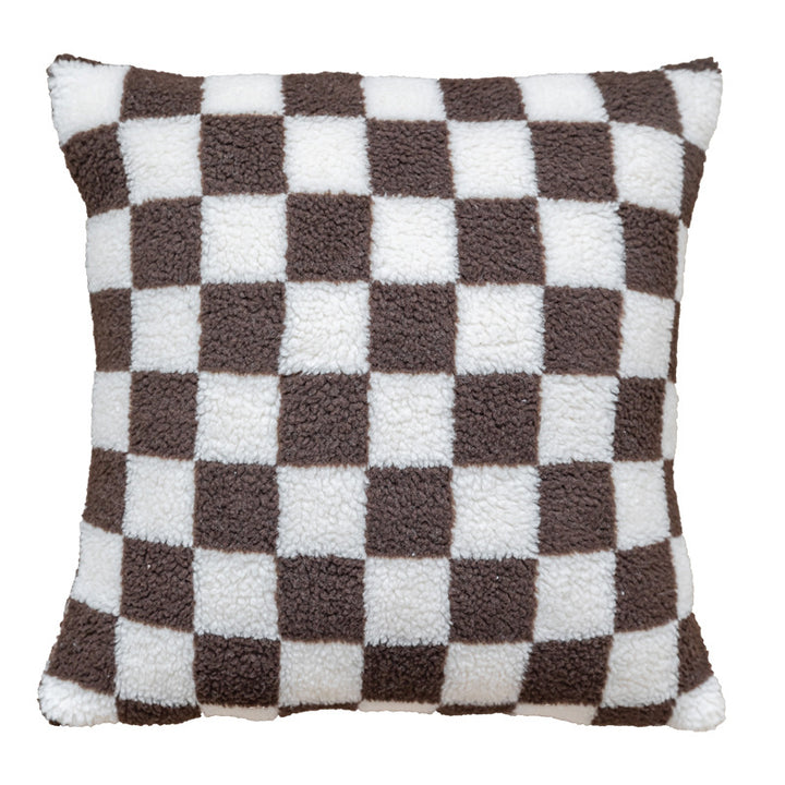 Plush Checkered Sherpa Accent Pillow Cushion