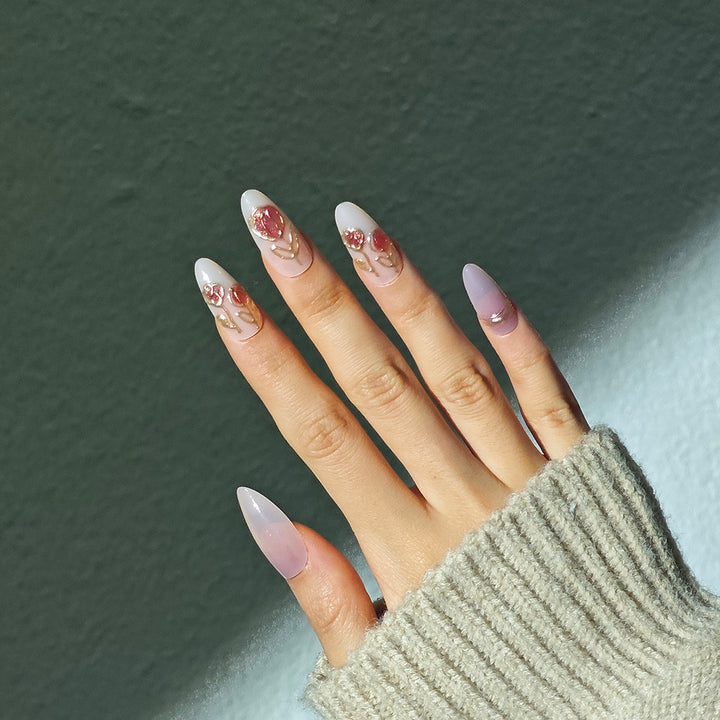Elegant Stiletto Press-On Nail Set with Artistic Floral Design Stornfield