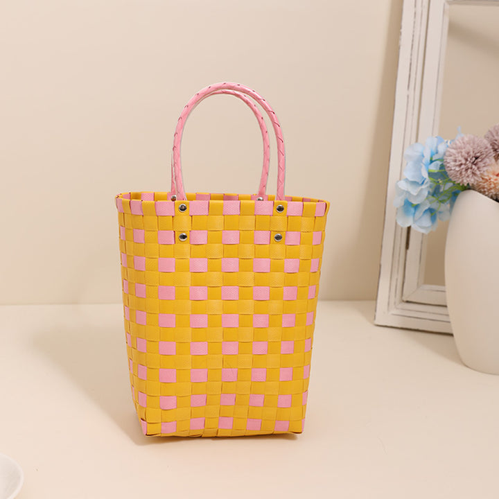 Braided Shopping Bag in Modern Checkered Pattern Stornfield