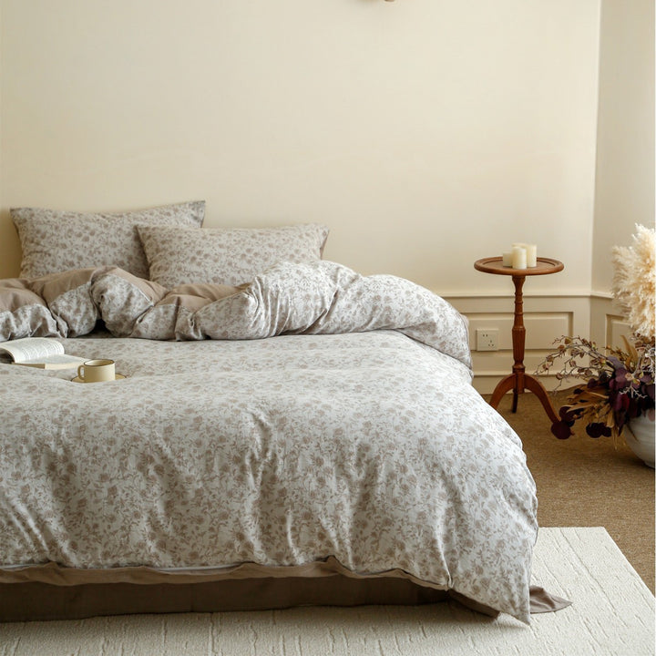 Breathable Organic Cotton Pinstripe Botanical Duvet Cover & Sham Set