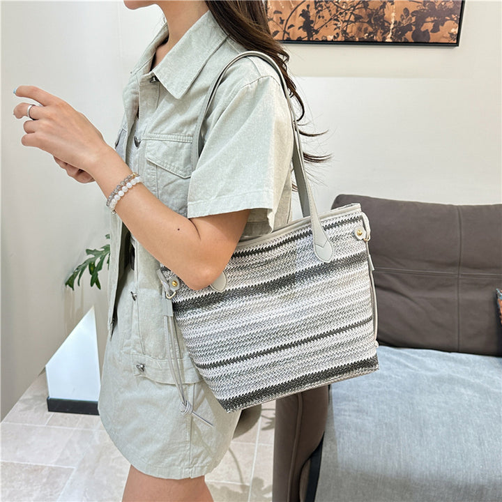 Striped Woven Tote Bag