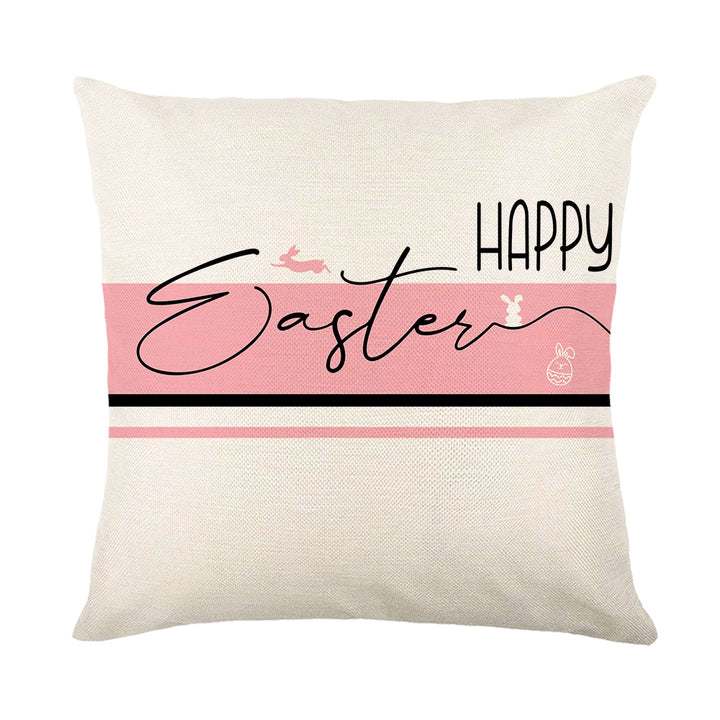 Spring Easter Cotton-Linen Square Decorative Throw Pillow Cover with 'Happy Easter' Script Print