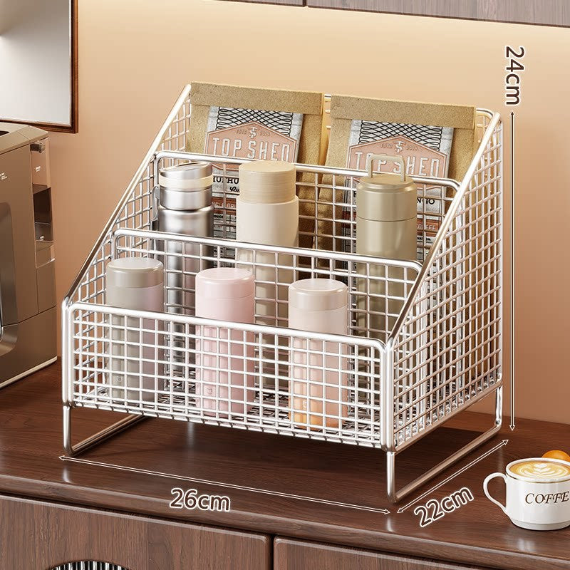 Three-Tier Angled Metal Mesh Countertop Organizer Rack
