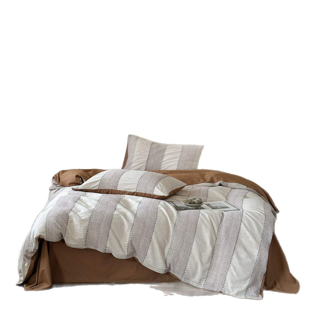 Luxury Washed Cotton-Linen Duvet Cover Set with Woven Stripe Accents