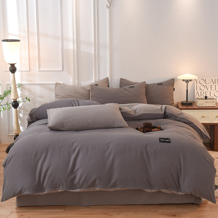 Breathable Reversible Cotton Duvet Cover Set with Pillowcases