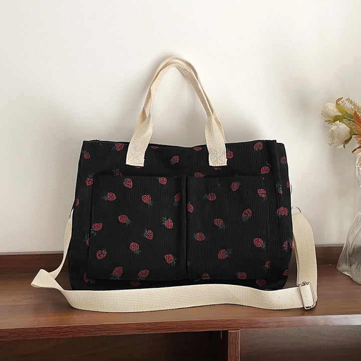 WoStylish Multi-Pocket Strawberry Print Canvas Tote Bag Stornfield