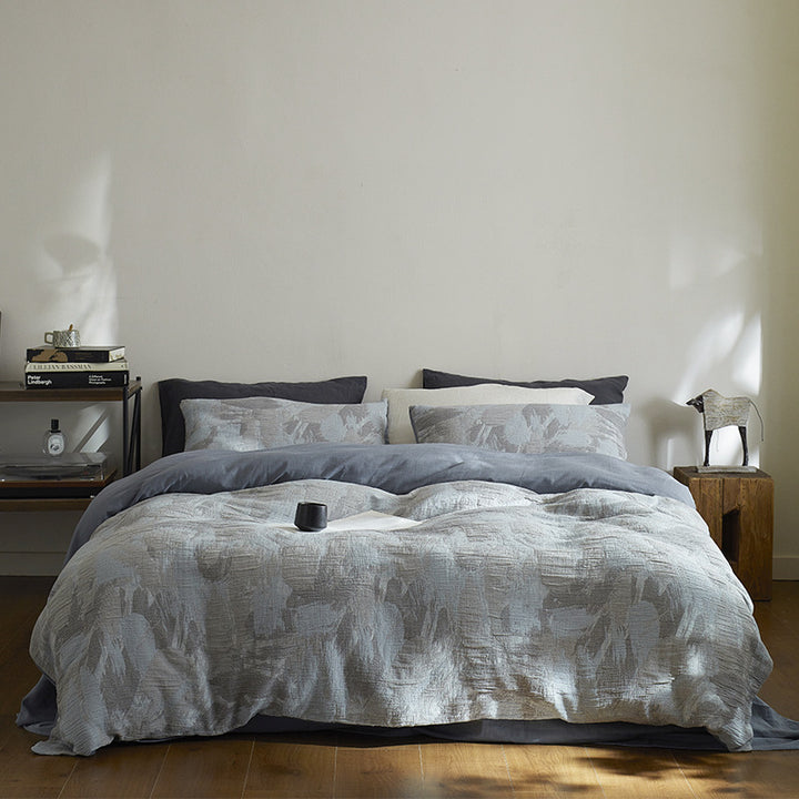 Quilted Botanical Cotton-Linen Comforter Set with Textured Floral Matelassé and Envelope Pillow Shams