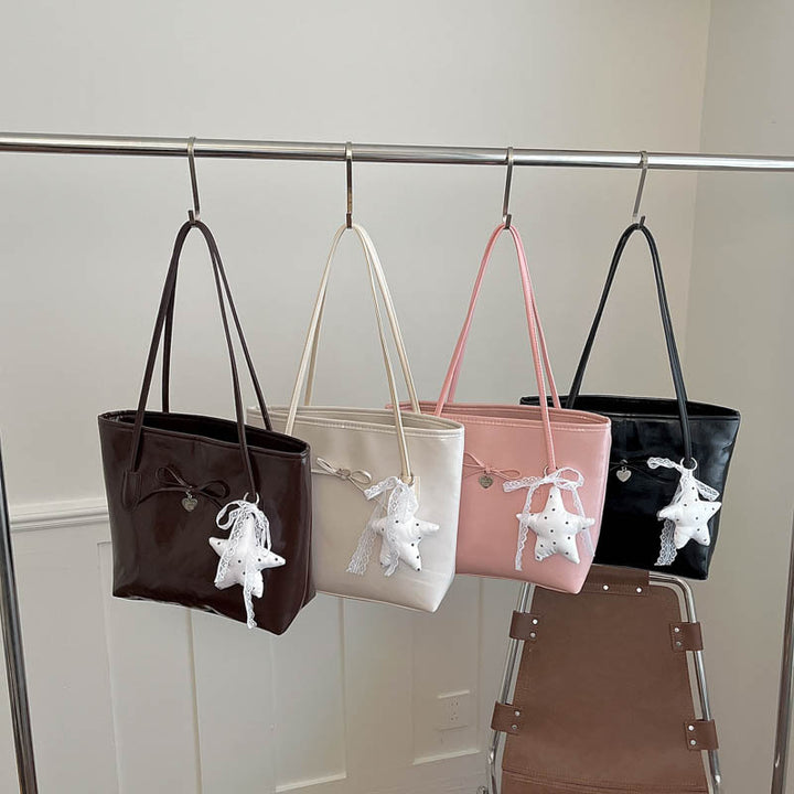 Glossy Tote Bag with Heart Charm