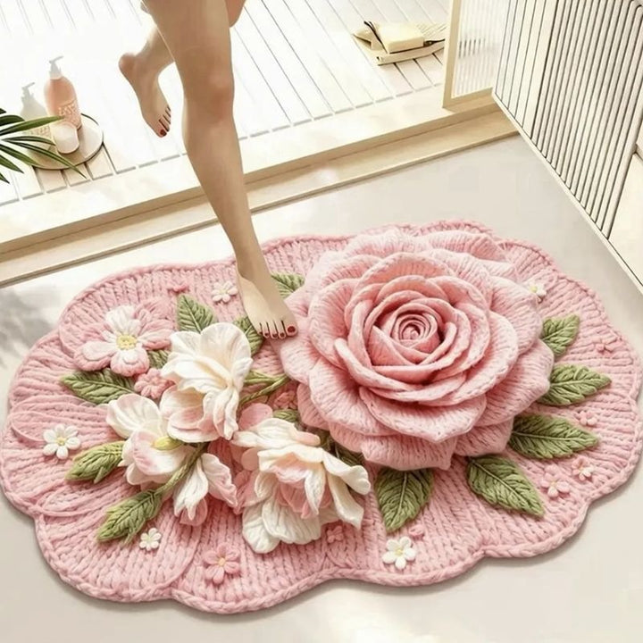 Floral-Themed Plush Bath Mat