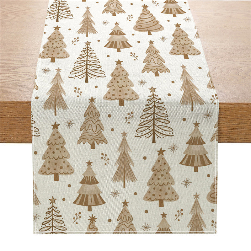 Festive Cotton-Blend Table Runner with Nutcracker and Christmas Tree Print
