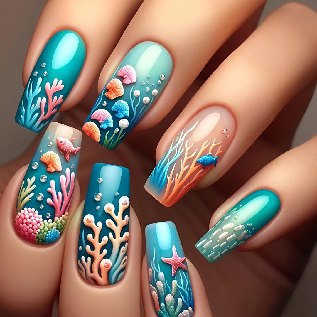 Art nails with filigree underwater motif Stornfield