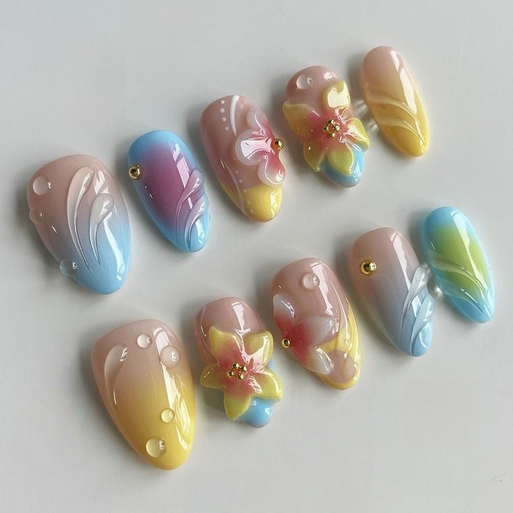 Artificial nails with floral 3D accents Stornfield